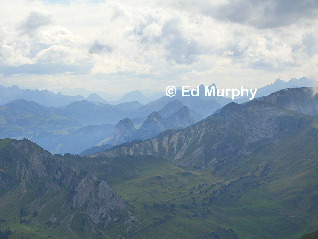 The Fribourg Prealps in summer haze