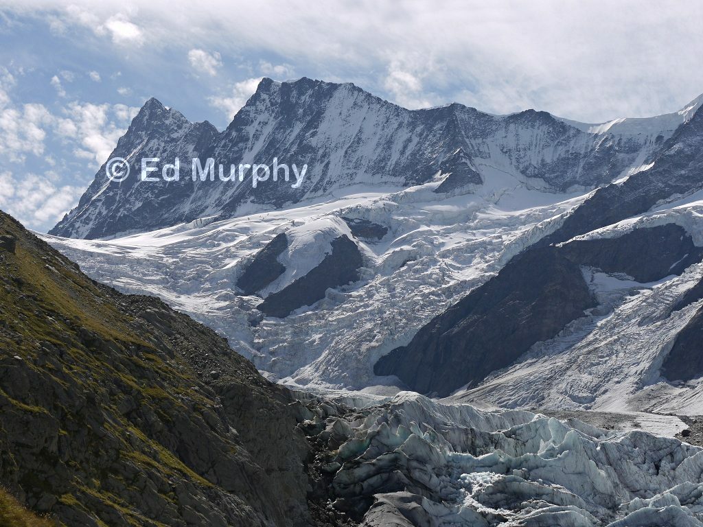 The Finsteraarhorn and the Agassizhorn from the Schreckhorn Hut