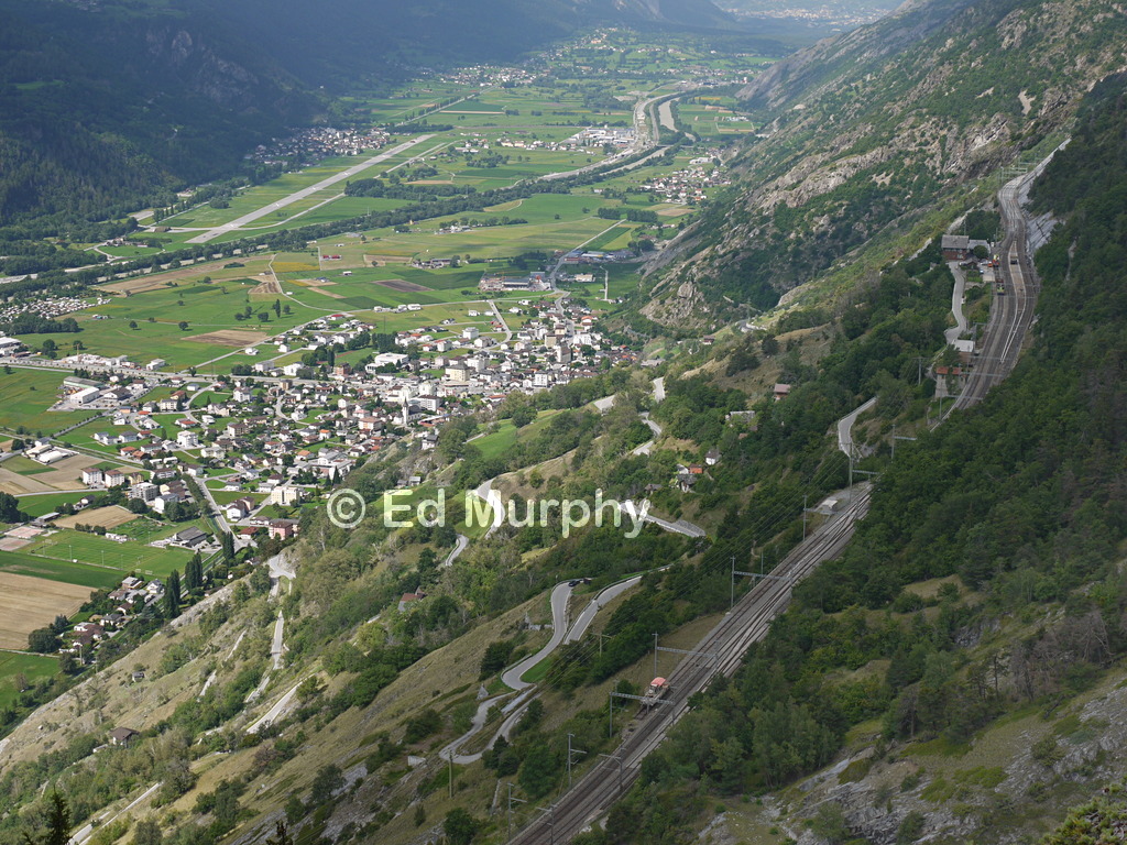 The L&ouml;tschberg railway at Hohtenn above the Rh&ocirc;ne Valley