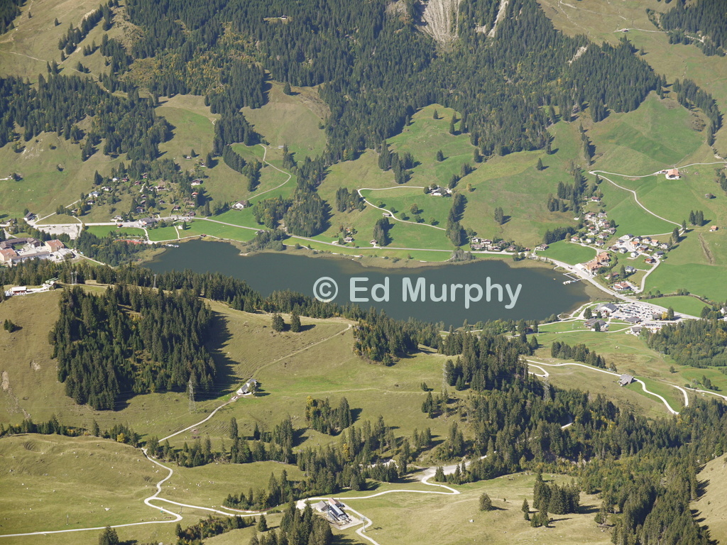 Schwarzsee lake and resort from the summit of the Kaiseregg