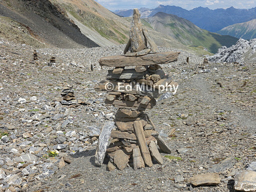 Artful cairn in the Pischa Valley