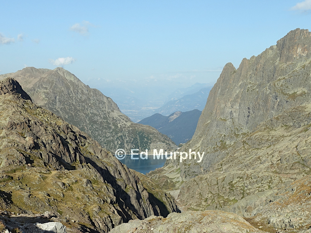 Looking down the Veudale Gorge to the lower Emosson reservoir